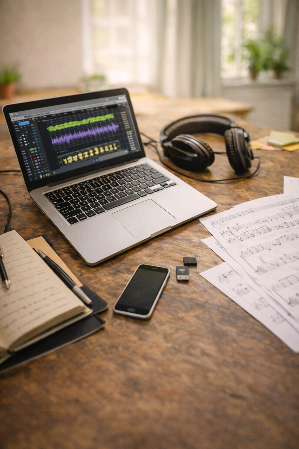 Laptop-Headset-Notenblätter Laptop-Headset-Notenblätter